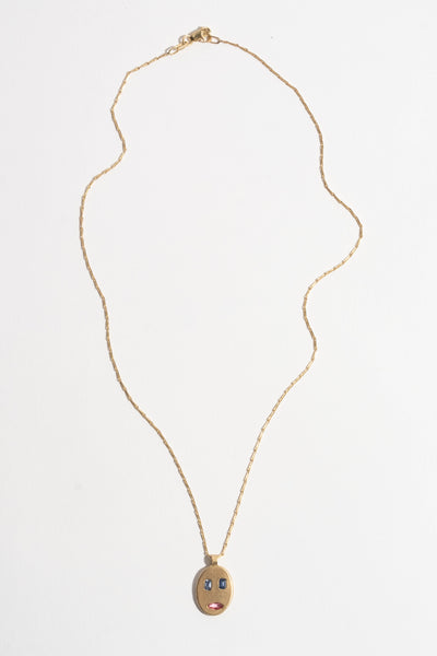 9K + Sapphire Mask Pendant No. 40