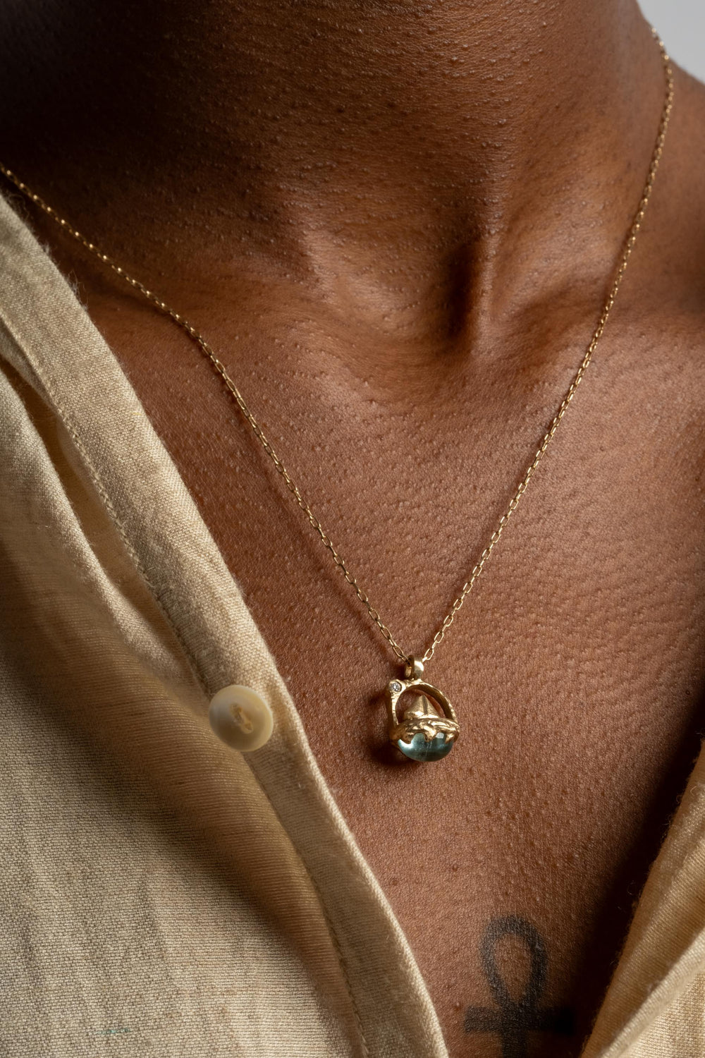 Azimuth Aquamarine + Cognac Diamond Pendant
