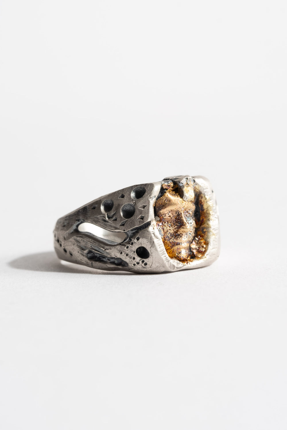 Sterling + 9K Sunken Face Ring