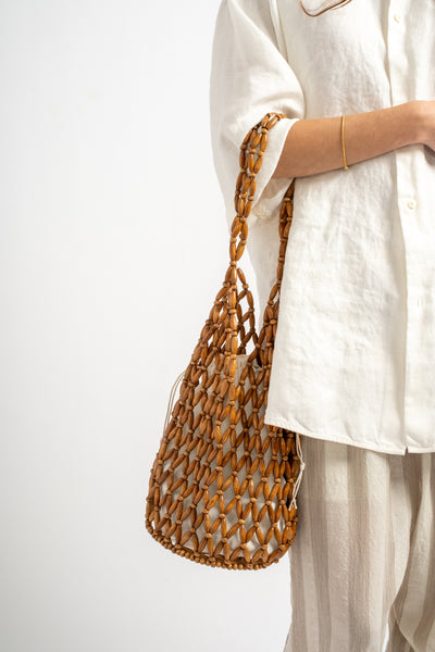 Aria Beaded Tote in Brown