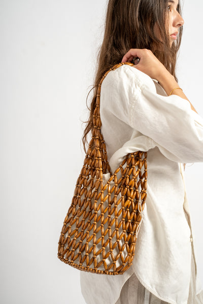 Aria Beaded Tote in Brown