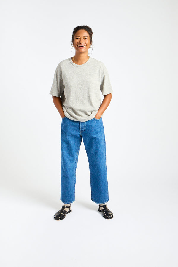 Wide Tapered Denim Pant in Blue