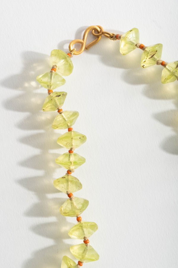 22K + Antique African Green Glass Bead Strand