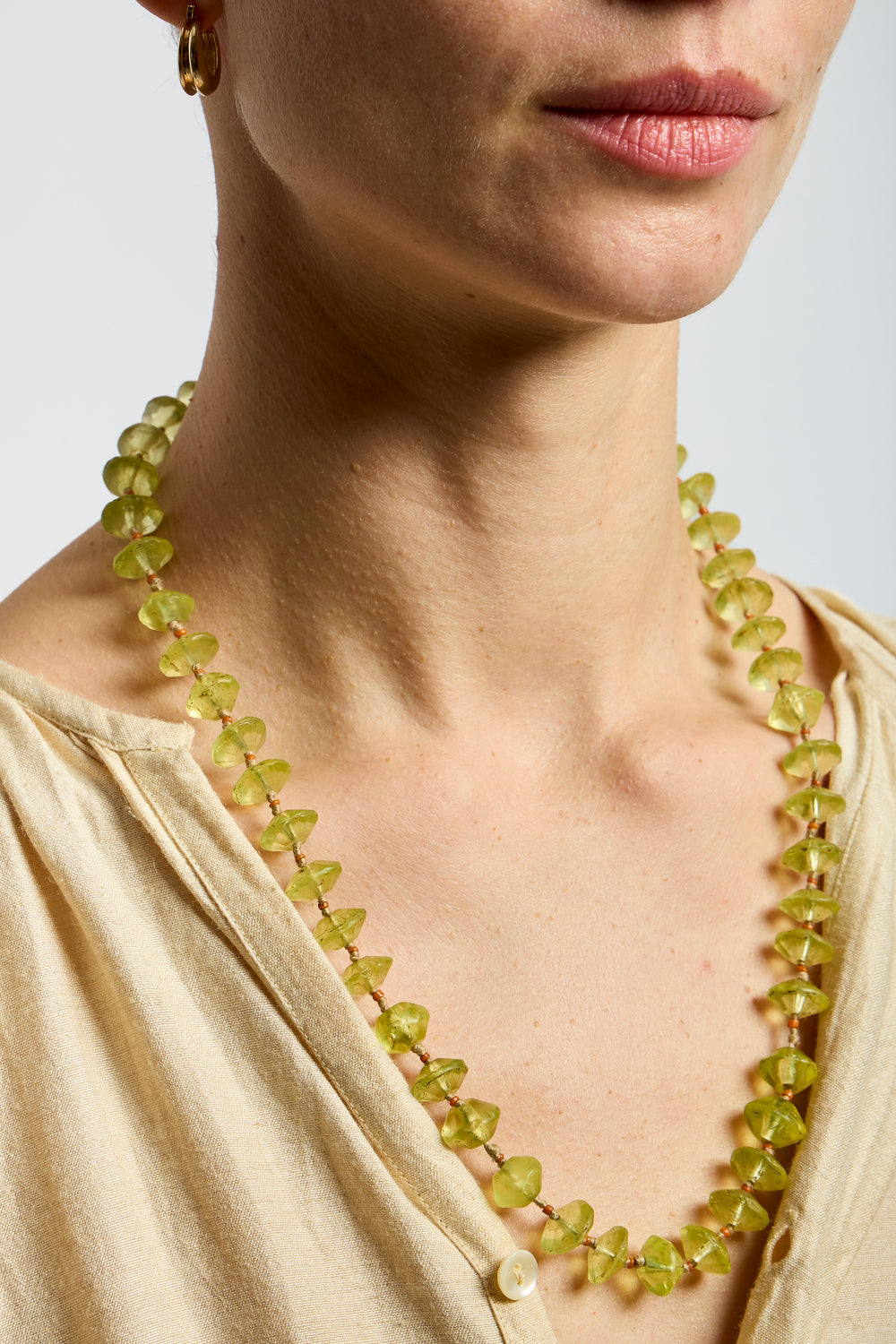 22K + Antique African Green Glass Bead Strand