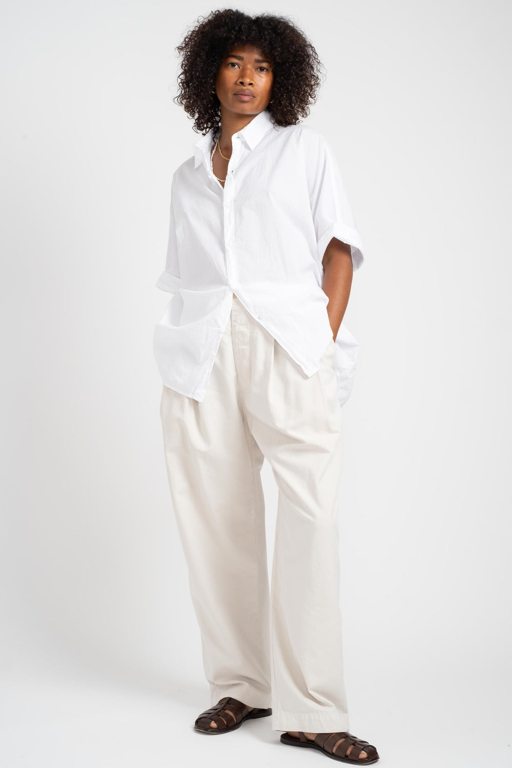 The Pleated Pant in Off White Twill