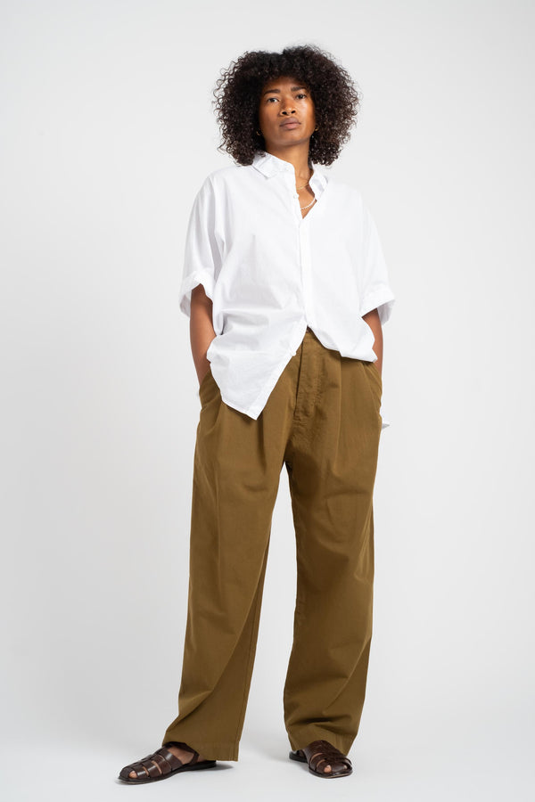 The Pleated Pant in Olive Twill