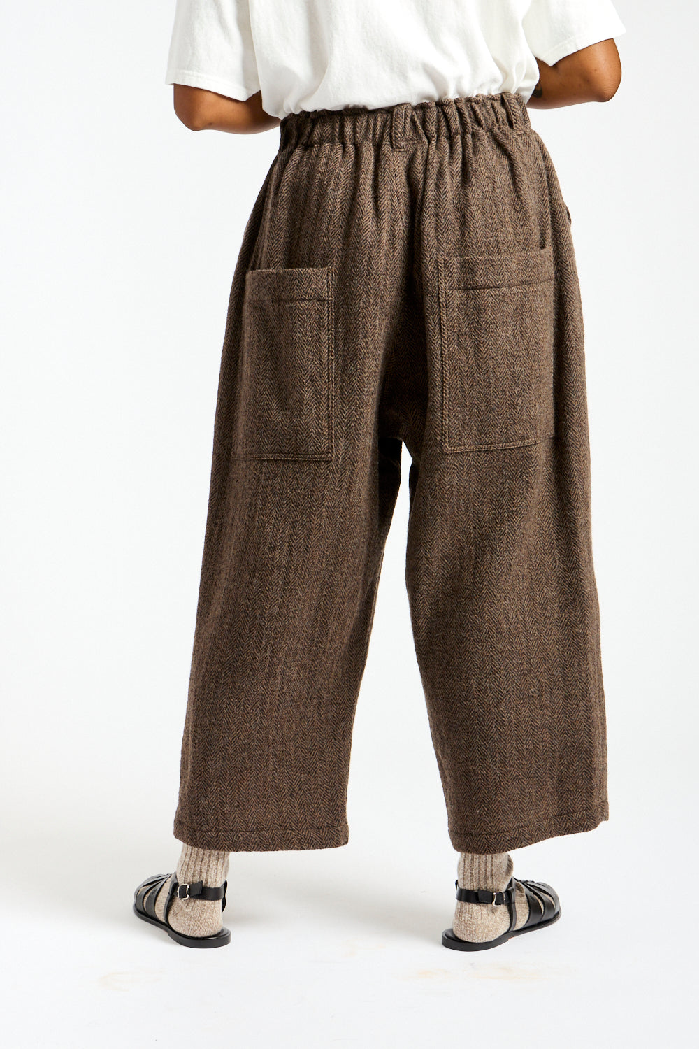 Wool Herringbone Pants in Brown