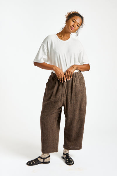 Wool Herringbone Pants in Brown