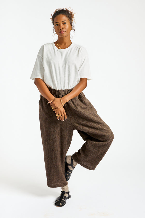 Wool Herringbone Pants in Brown