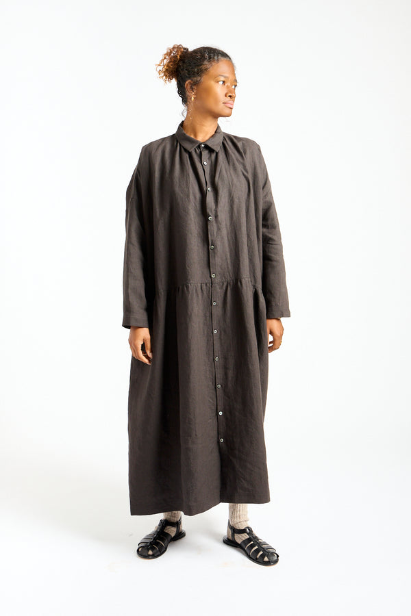 Woven Linen Dress in Black