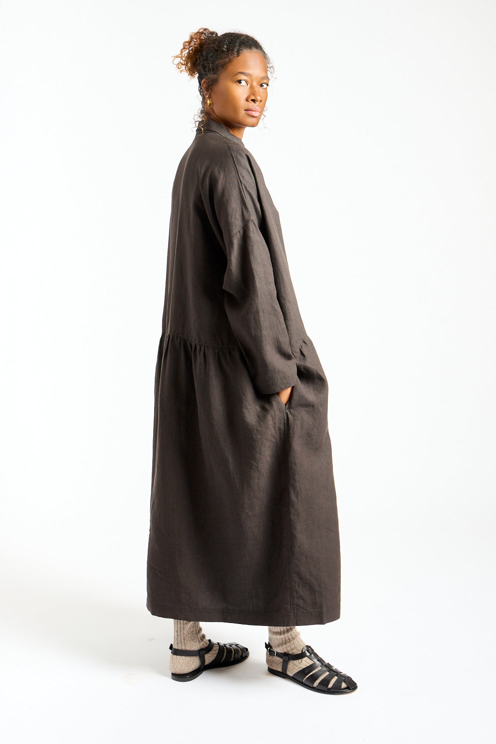 Woven Linen Dress in Black