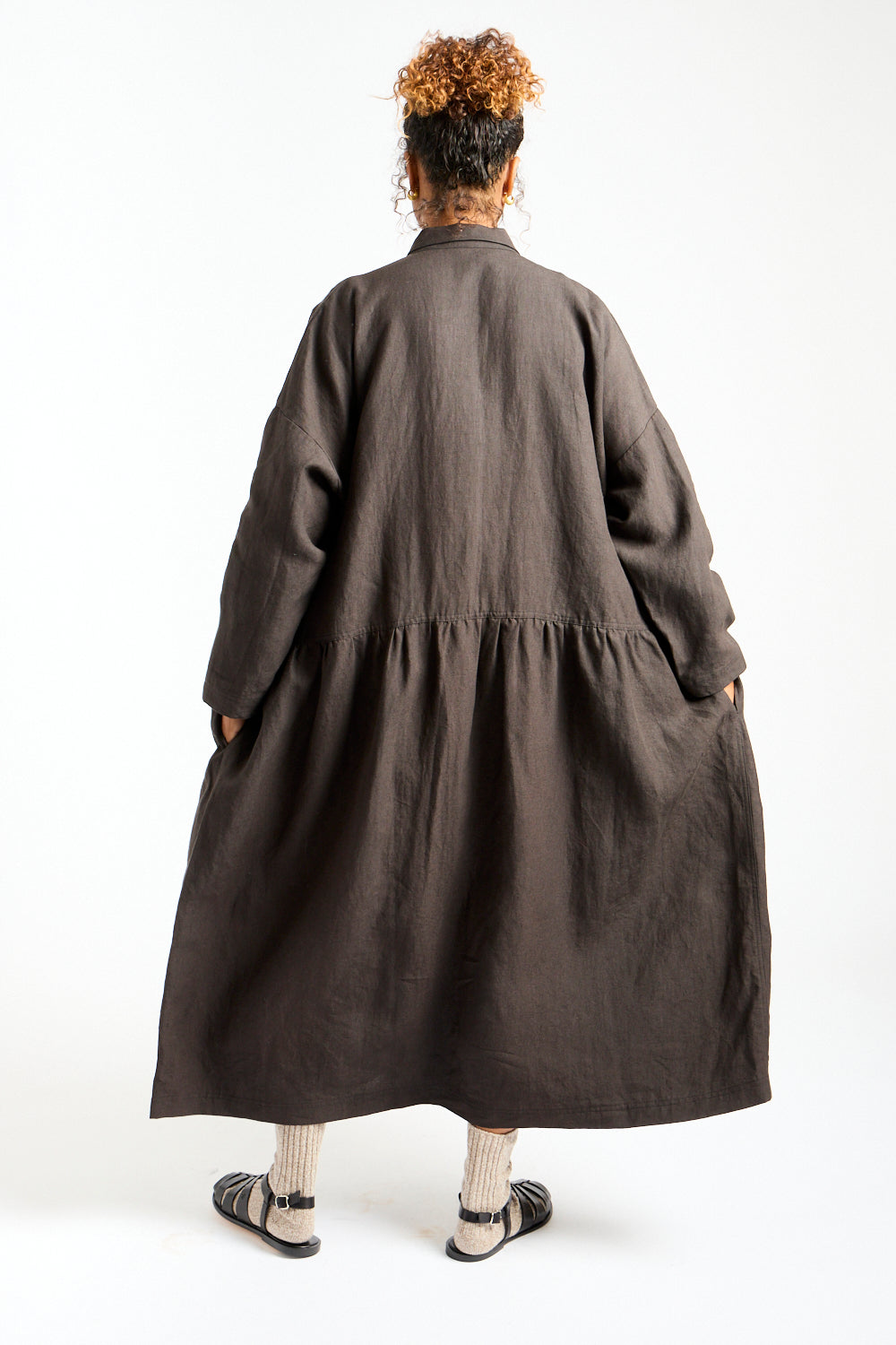 Woven Linen Dress in Black