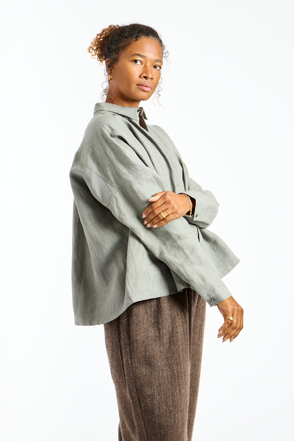 Woven Linen Shirt in Khaki