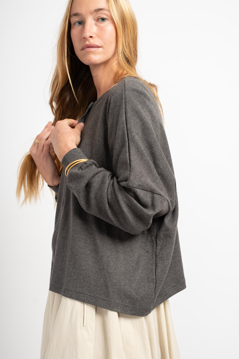 2-Way Knit Cardigan in Charcoal