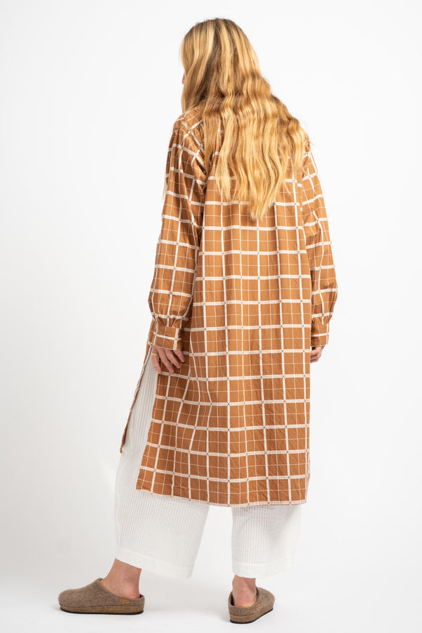 Cotton Dobby Check Pullover Shirt in Brown