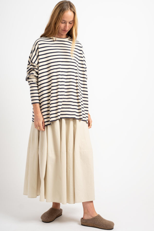 Striped Loose Pullover in Natural + Navy