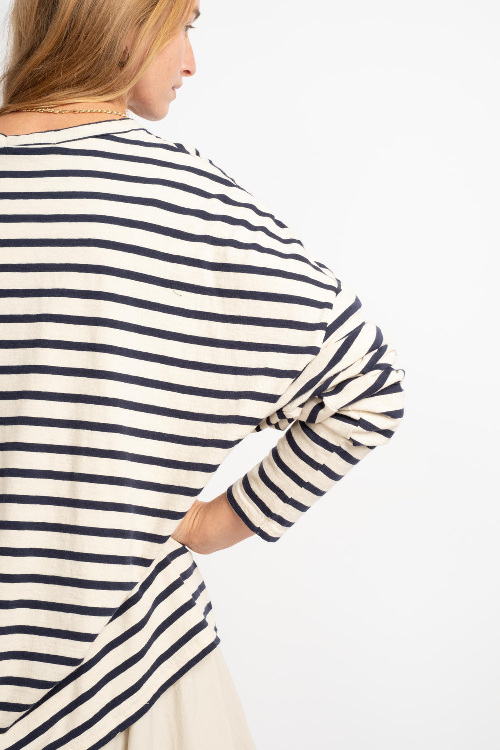 Striped Loose Pullover in Natural + Navy