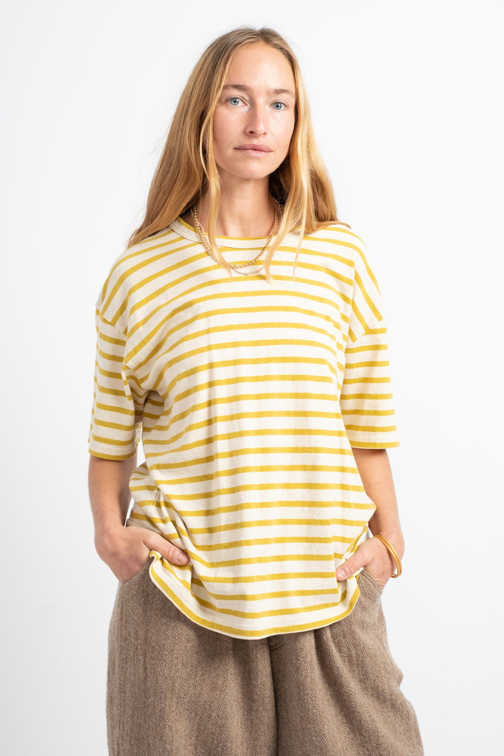 Striped T-Shirt in Natural + Mustard