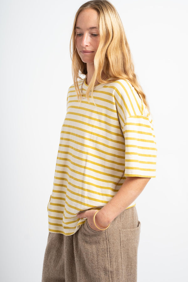 Striped T-Shirt in Natural + Mustard