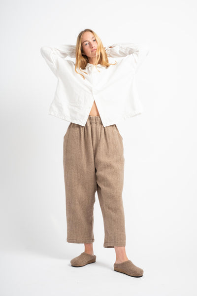 Wool Herringbone Pants in Mocha Beige