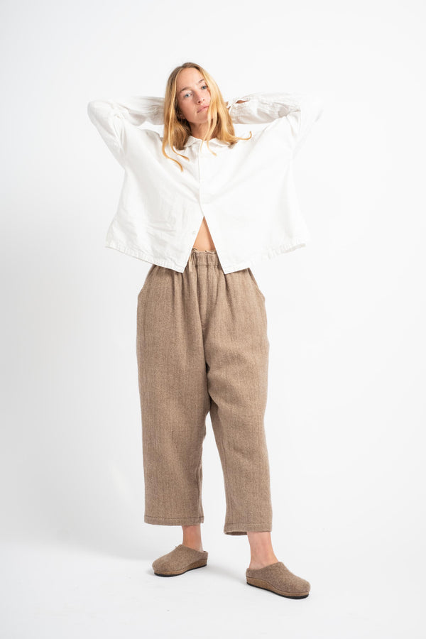 Wool Herringbone Pants in Mocha Beige