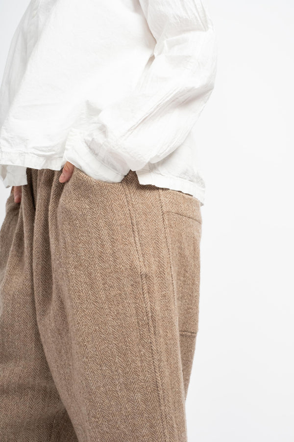 Wool Herringbone Pants in Mocha Beige