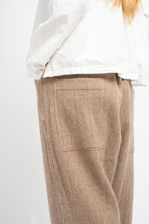 Wool Herringbone Pants in Mocha Beige