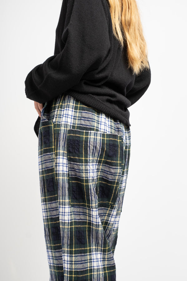 Wool Washer Tartan Pants in Green