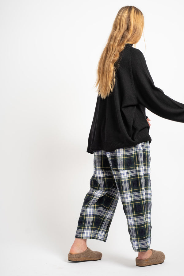 Wool Washer Tartan Pants in Green