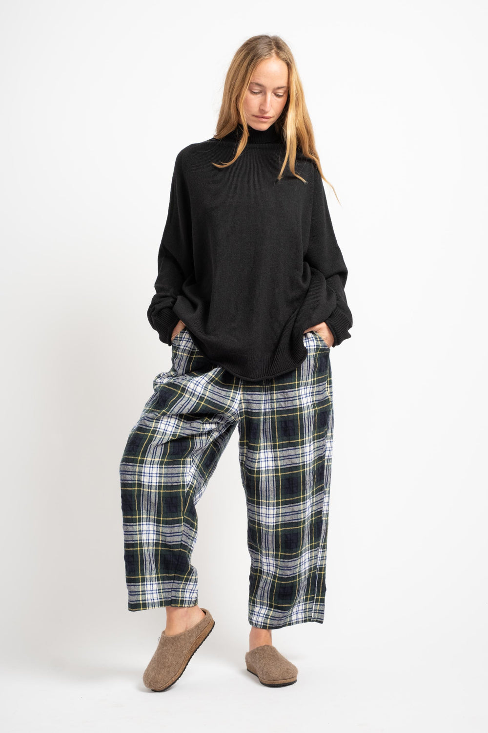 Wool Washer Tartan Pants in Green