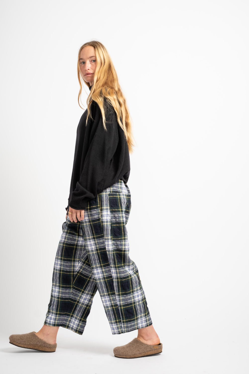 Wool Washer Tartan Pants in Green