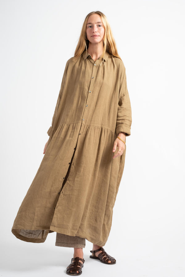 Woven Linen Dress in Camel