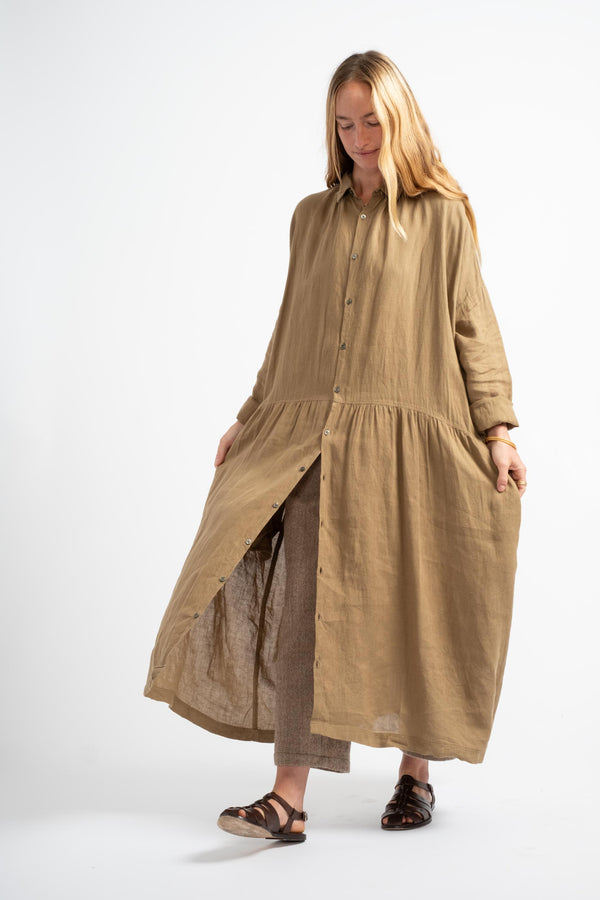 Woven Linen Dress in Camel