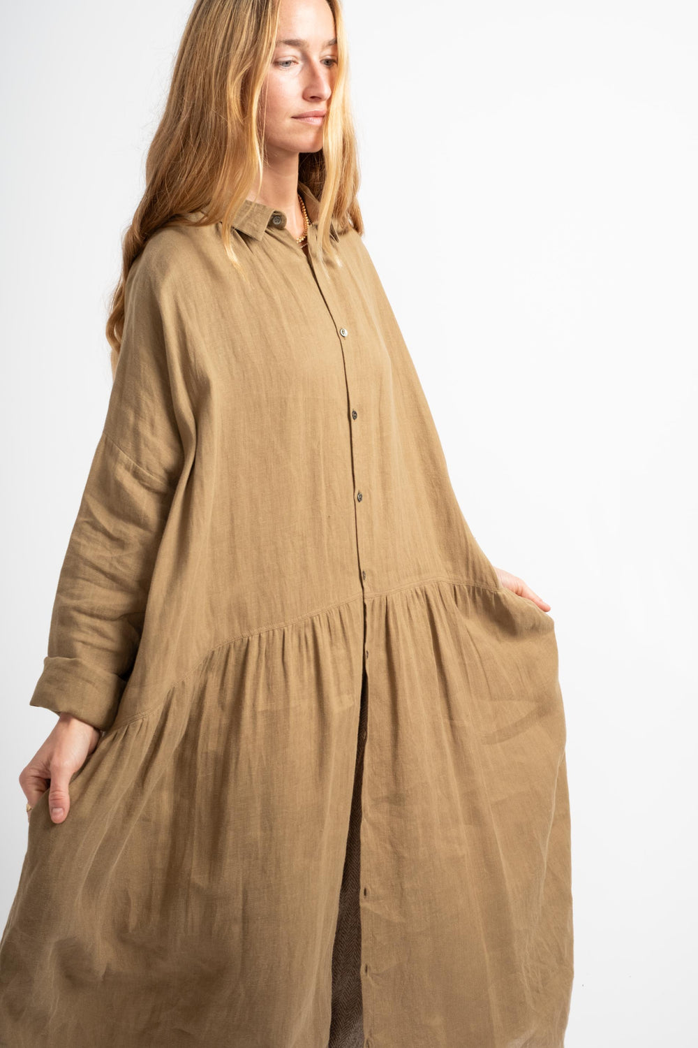 Woven Linen Dress in Camel