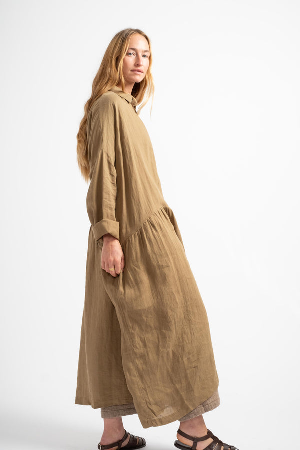 Woven Linen Dress in Camel