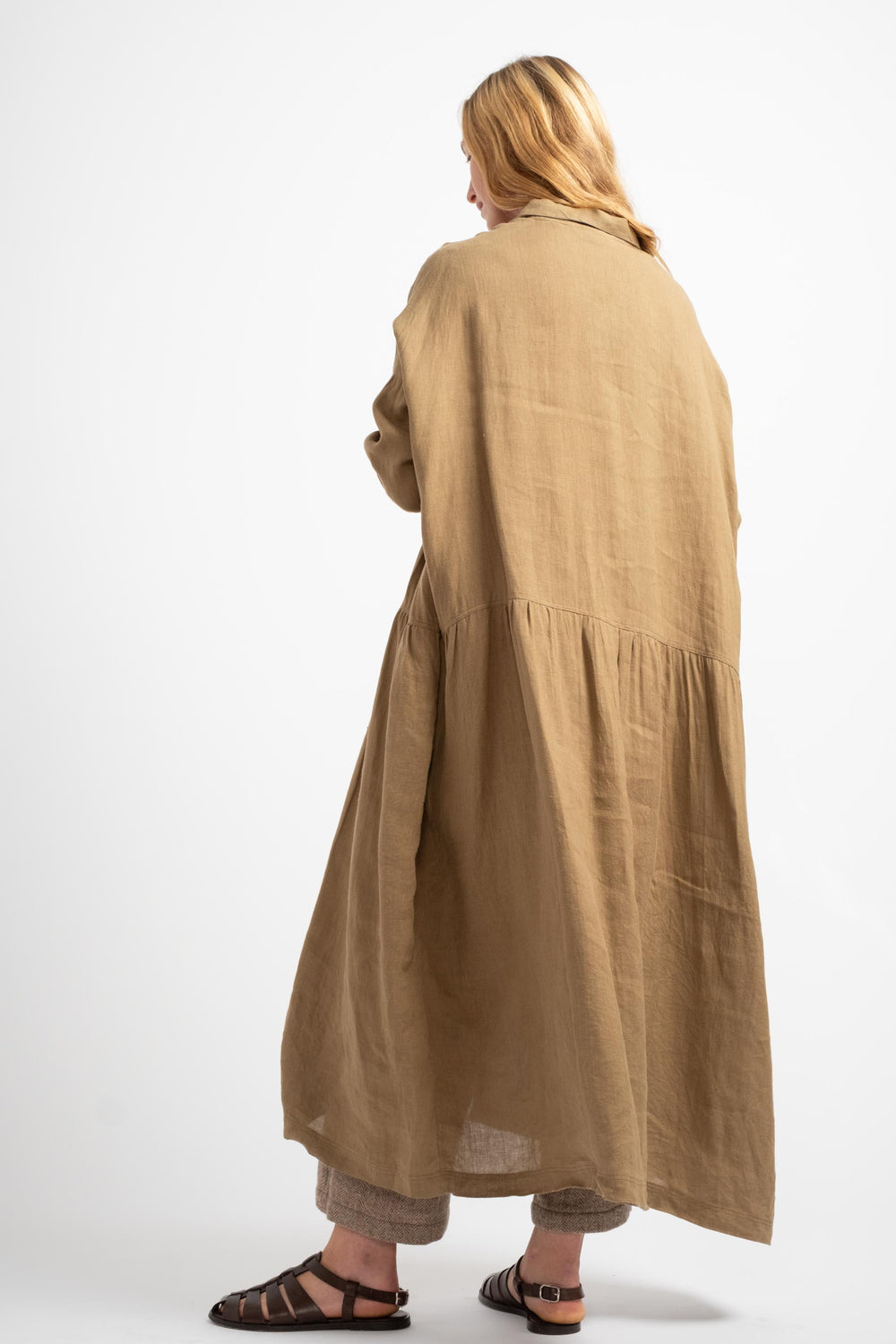 Woven Linen Dress in Camel