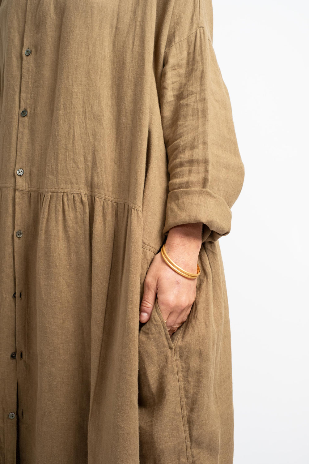 Woven Linen Dress in Camel