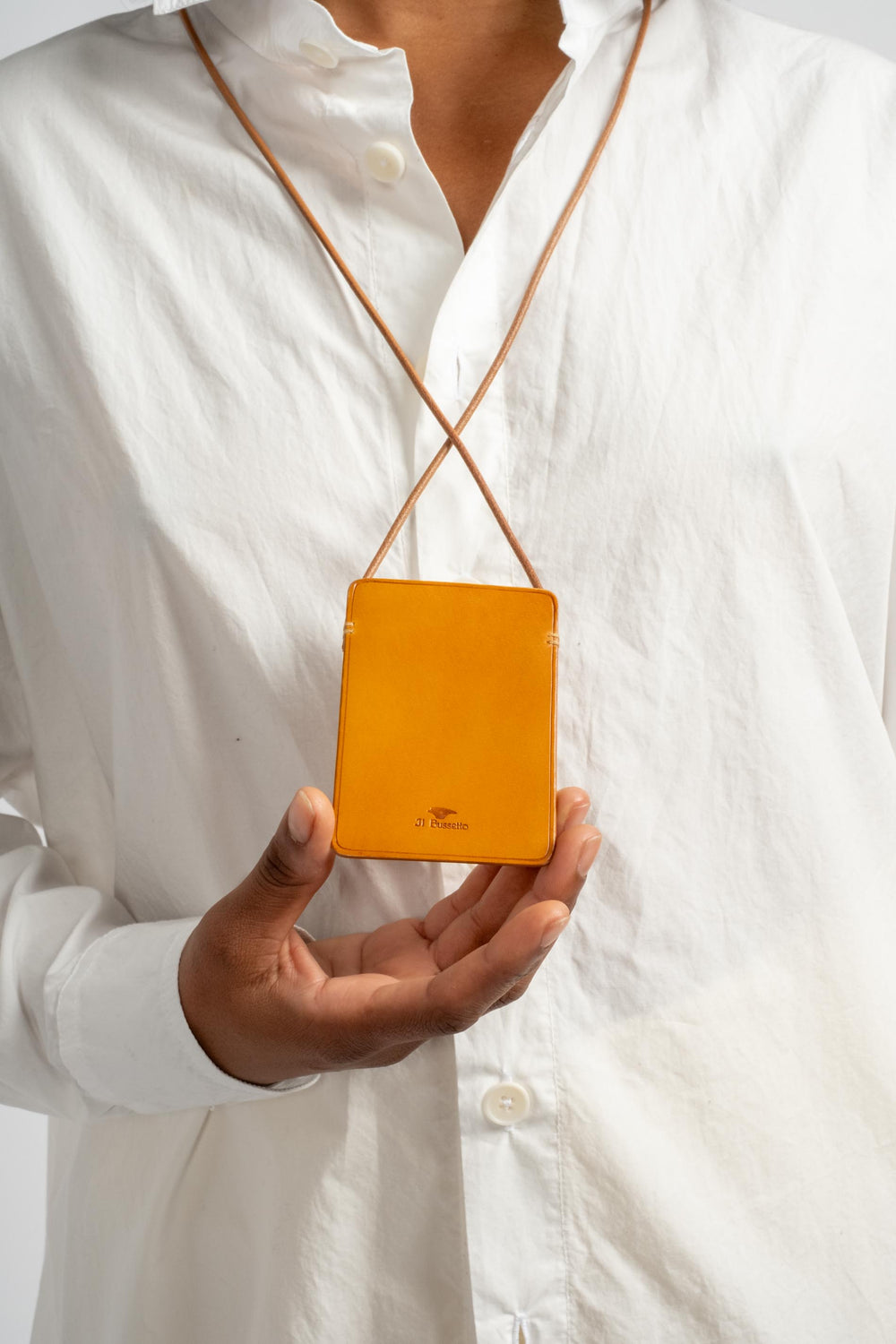 Card Holder Necklace in Ochre