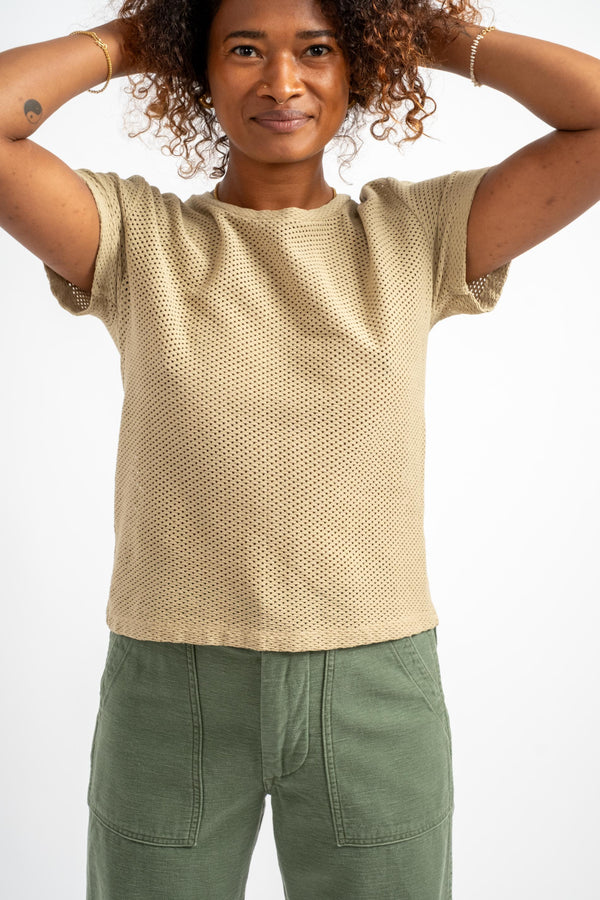 Carmen Mesh Tee in Desert Khaki
