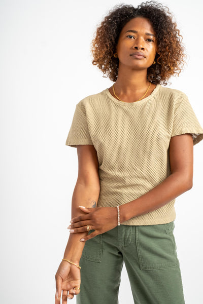 Carmen Mesh Tee in Desert Khaki