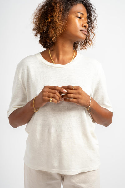 Dakota 100% Hemp Cropped Tee in Washed White