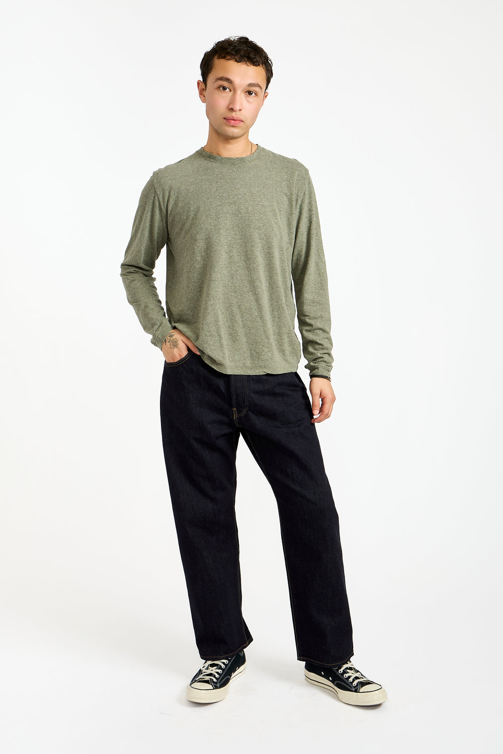 Jung Long Sleeve Heather Tee in Olive Green