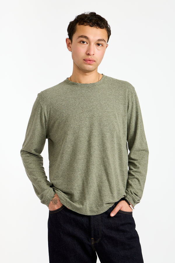 Jung Long Sleeve Heather Tee in Olive Green