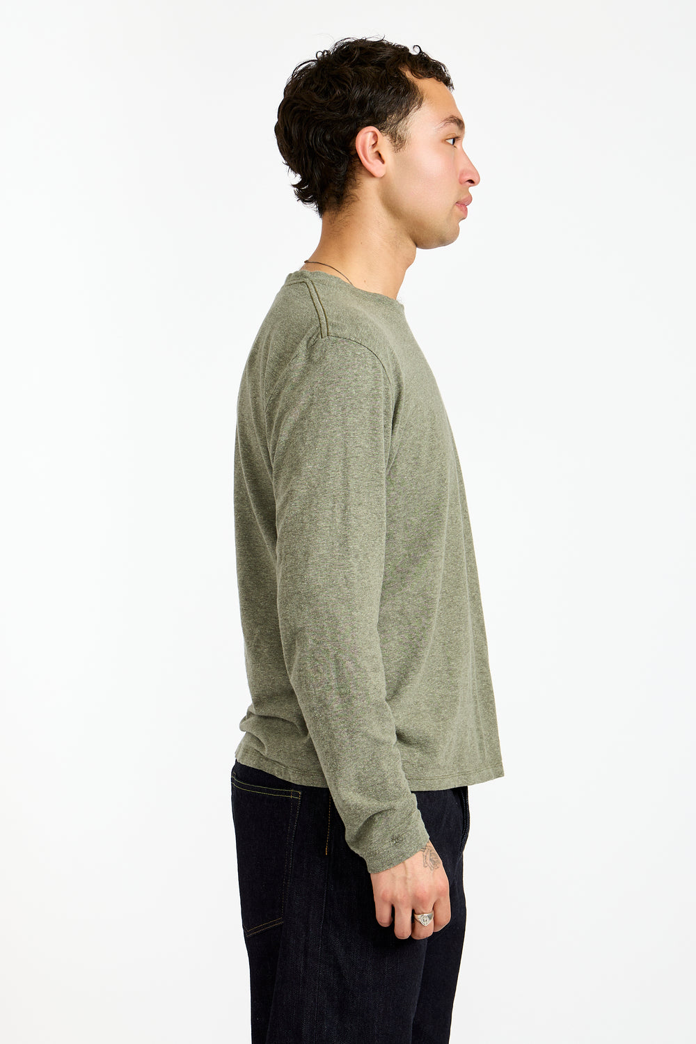 Jung Long Sleeve Heather Tee in Olive Green