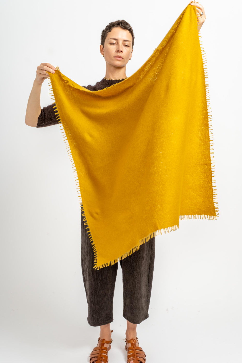 Felted Fringe Bandana in Chinese Yellow