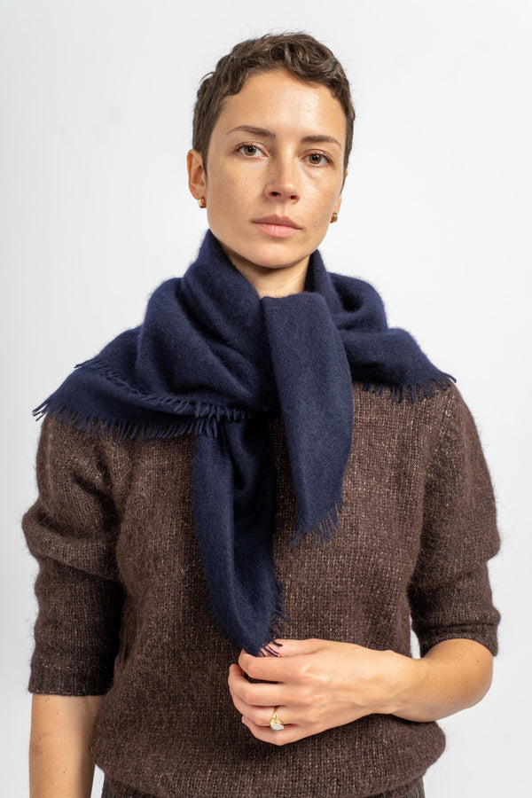 Felted Fringe Bandana in Navy Blue