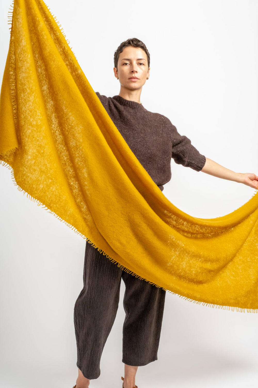 Felted Fringe Shawl in Chinese Yellow
