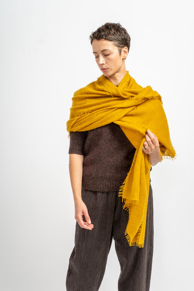 Felted Fringe Shawl in Chinese Yellow
