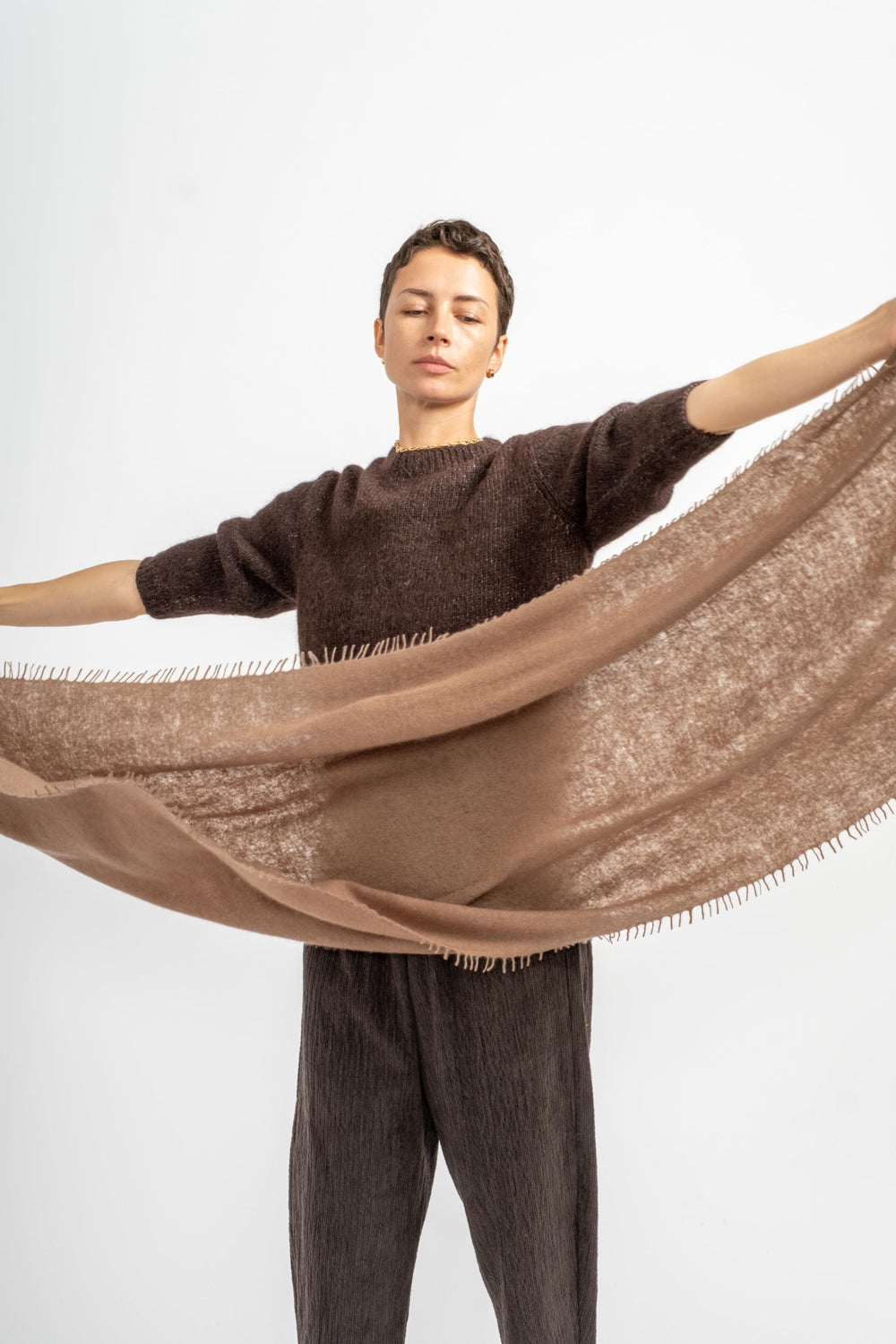 Felted Fringe Shawl in Fossil
