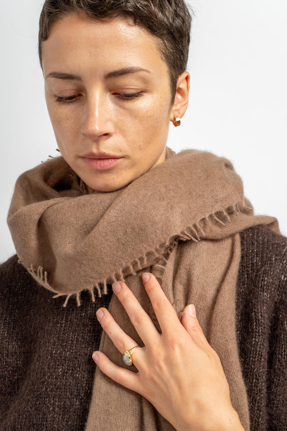 Felted Fringe Shawl in Fossil